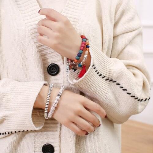 Bohemian Wing Cloth Jewelry MutiLayer Beads Bracelets & Bangles for Women Elastic Strand Pulseras Mujer Femme Bijouterie