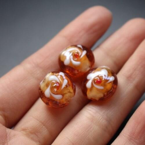 20pcs/Lot 16mm*14mm*10mm Brown colors Lampwork Glass Beads Flower Flat Beads Charms for jewelry making