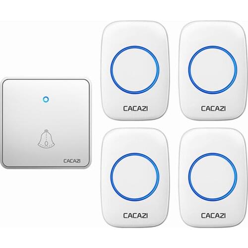 CACAZI Home Wireless Night Light Doorbell Waterproof 300M Remote 60 Chimes CR2032 Battery 1 Transmitter 4 Receiver US EU UK Plug