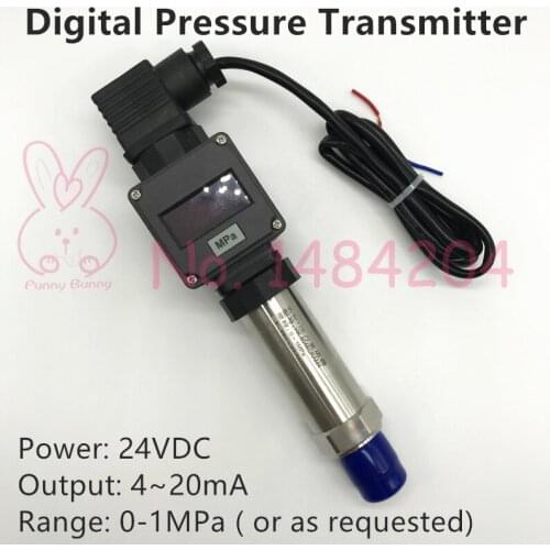 Digital Pressure Transmitter 0- 1MPa DC24V Gas Water Oil 4-20mA Output Diffused Silicone Pressure Transducer SUS304