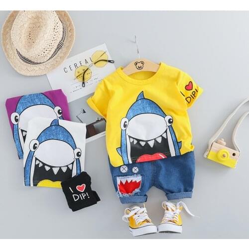 Childrens suit 2021 summer new boys cartoon printed cotton casual Short Sleeve Top + shorts 2-piece suit clothing for girls