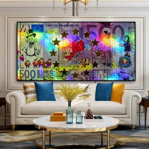 Disney Cartoon Wall Posters And Prints on Canvas Painting Wall Art Donald Duck Big Boss Swimming in Glod Sea of Money Picture