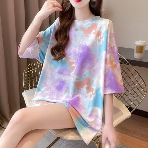 Tie Dye Summer Short Sleeve Oversize Loose T Shirt Women Tshirt Print Girls T-shirts Fashion Casual Tee Tops
