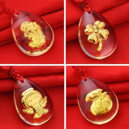 Tear Drop Pendant Necklace Simple Angel Buddha Brave Troops Crystal Cabochon Pendant Jewelry Women Men Lover Girl Gifts