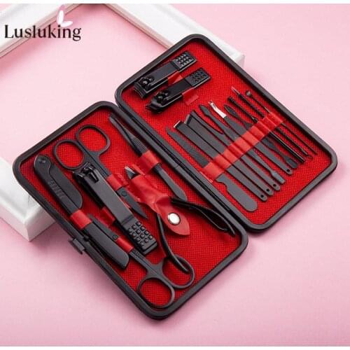 Stainless Steel Nail Clippers Eyebrow Trimmer Manicure Pedicure Cuticle Nipper Scissors Set Grooming Tools With Case 18/20Pcs