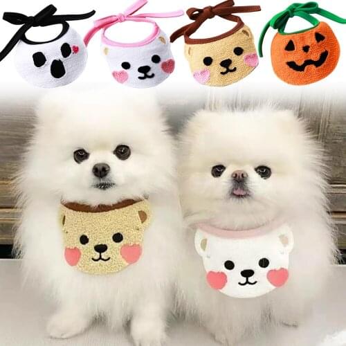 Cartoon Pet Neckerchief Pet Saliva Towel Cute Bear Halloween Knitting Triangle Scarf Cat Collar Dog Cat Accessories Dog Collar