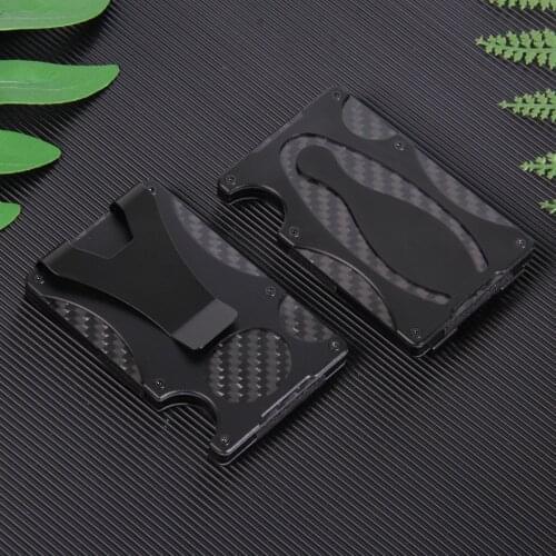 Slim Minimalist Front Pocket RFID Blocking Carbon Fiber Metal Wallets for Men with Money Clip