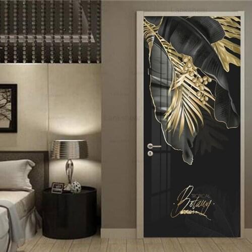Modern Abstract Door Sticker 3D Hand Painted Tropical Plant Banana Leaf Wallpaper Living Room Kitchen Pvc Waterproof 3D Sticker