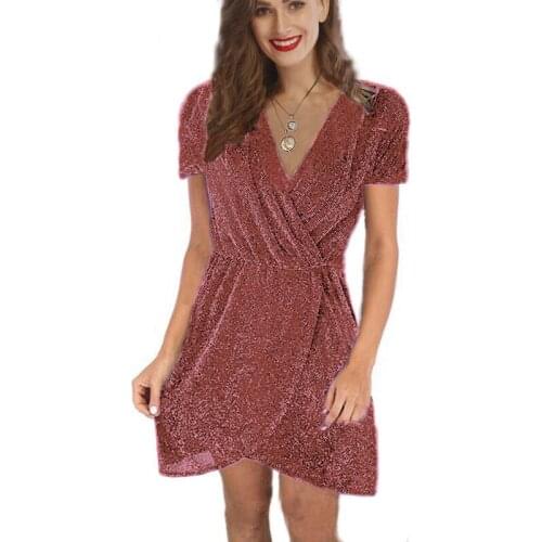 New Fashion Sexy V-Neck Charming Sequins Dress Women Long Sleeve Party Mini Dresses Female Harajuku Irregular Dress Streetwear