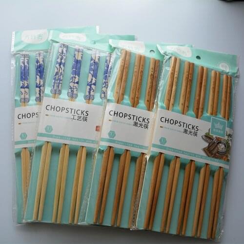 20Pcs/10Pairs Fashion Natural Bamboo Healthy Chinese Carbonized Chopsticks Reusable Unpainted Carved Stick Gift Tableware