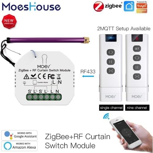 Tuya Smart Life Zigbee RF433 Blind Curtain Switch with Remote for Electric Roller Shutter Sunscreen Google Home Alexa Smart Home