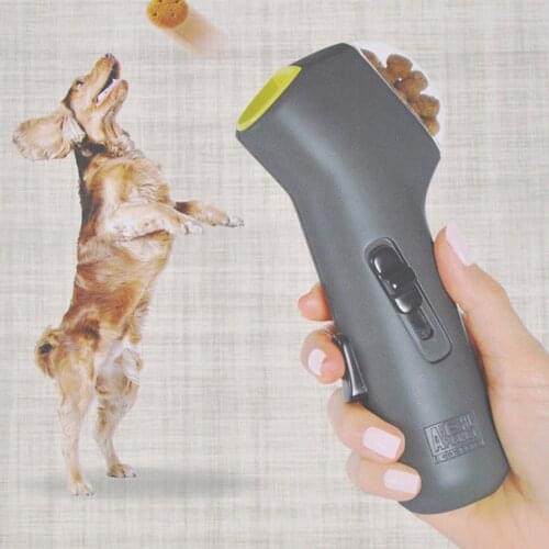 Pet Food Catapult Push Button Treat Launcher Exercise Training Gun Interactive Dog Toy