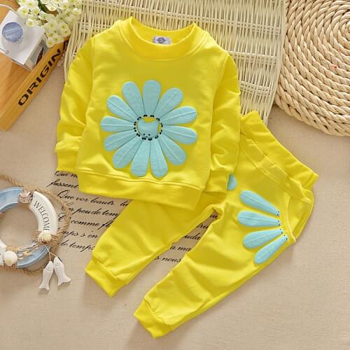 2020 Cute Sunflower Childrens Pajamas Sets Keep Warm Baby Girls Clothes Kids Sleepwear Long Sleeve Tops+Pants 2Pcs For 1-3Y Hot
