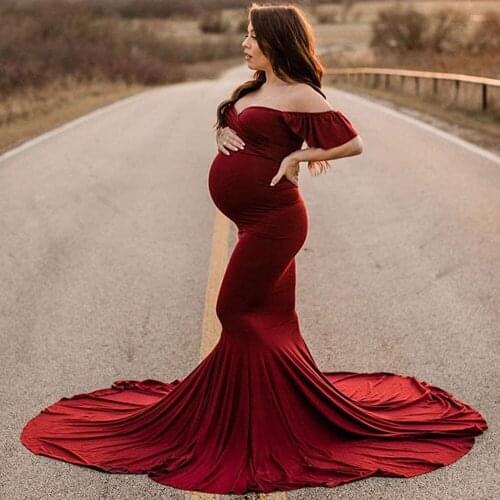 Shoulderless Maternity Dresses For Photo Shoot Sexy Ruffles Sleeve Pregnancy Dress New Maxi Gown Pregnant Women Photography Prop