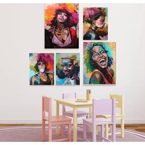 Afro Woman Portrait Wall Art Canvas Print Abstract Multi African Girl Canvas Paintings for Office Room Home Wall Decor Drop Ship