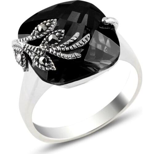 Silver 925 Sterling Black Zircon Stone Ring