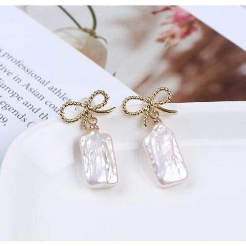 9*15mm Square Pearl Earring Bowknot Accessories Earring For Women Jewelry
