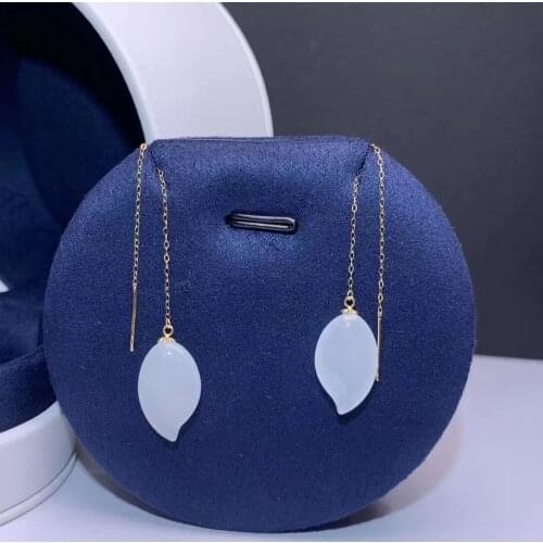 SHILOVEM 18k yellow gold real Natural white Jasper drop earrings classic fine Jewelry women wedding gift myme11178694hby