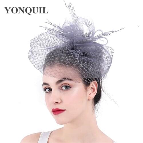Bride Net Feather Mesh Fascinator Hoops Flower Headband Clip Wedding Ladies Women Tea Party Church Fedora Hat Hair Accessories