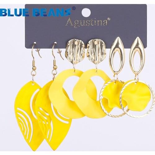 BLUE BEANS Metal Set Earrings For Women Long black Earrings Set acrylic Drop Earrings Fashion Jewelry Dangle Earring Boho Girls