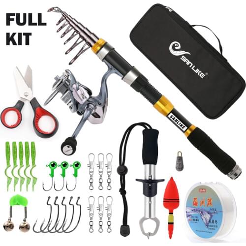 SANLIKE Telescopic Fishing Rod and Reel Combos FULL Kit, Spinning Fishing Gear Organizer Pole Sets with Line Lure oks Reel a