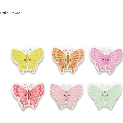 30pcs 2 Styles Butterfly Shape Wood Buttons Sewing Cloth Scrapbooking Crafts Home Card Making Accessories Decor 30x23/25x17mm