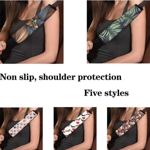 Universal Auto Seat Belt Cover Pads 2 Packs Seat Belt Shoulder Strap Covers Pad for Car/Bag, Soft Comfort, Blue Hibiscus Flowers