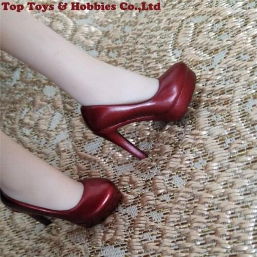 In Stock 1/6 Scale Female Wine Red High-heeled Shoes Model Fit 12'' Action Figure Accessory