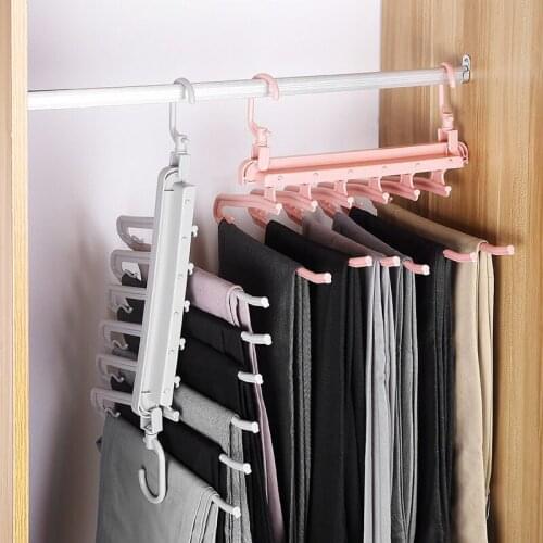 Newest 5 in 1 Pant Rack Multifunction Shelves Stainless Steel Multi-Functional Wardrobe Magic Trouser Hangers U3