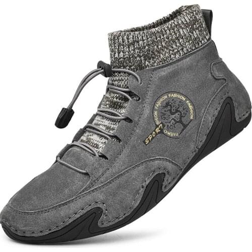 Vintage High Quality Men Cow Suede Boots Suede Leather Western Ankle Boots Men Warm Fur Winter Snow Boots Casual Shoes Sneakers