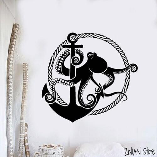 Anchor With Octopus Wall Decals Nautical Style Wall Sticker Marine Art Mural For Bedroom Home Decoration Wallpaper H070