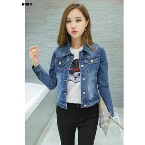 Women Denim Short Jackets 2016 Autumn Casual Blue Slim Pockets Button Single Breasted Female Jeans Coat Big Size 2XL