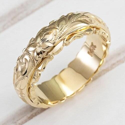 Modyle Elegant Craved Flower Pattern Women Band Ring 3 Metal Colors Available Fine Wedding Bridal Rings Classic Timeless Jewelry