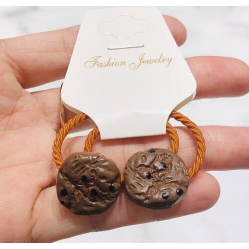 2Pcs Cookies Girls Elastic Hair Bands Ponytail Holder Hair Ties Headband Scrunchie Hair Accessories for Children
