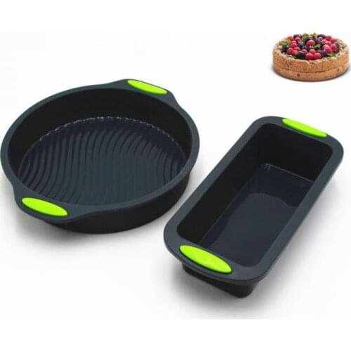 2pcs Cute Square Round Shape Silicone Baking Cake Mold DIY Toast Bread Pans Cake Dishes Tray FBE3