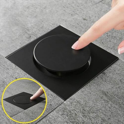 2 Styles Pop Up Foot Floor Drain Brass Chrome Anti-odor Bath Drains Push Down Deodorization Square Matte Shower Room Cover Plug