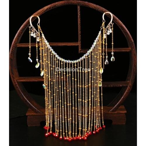 2021 ancient style accessories hanfu veil female hanging ear tassel face curtain chinese headdress dance performance accessories