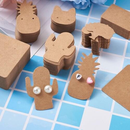 300pc Kraft Paper Earring Display Card Ear Studs Hang Tag Cute Cat Cactus Pineapple Tree Shape Packaging Cardboard earring Cards