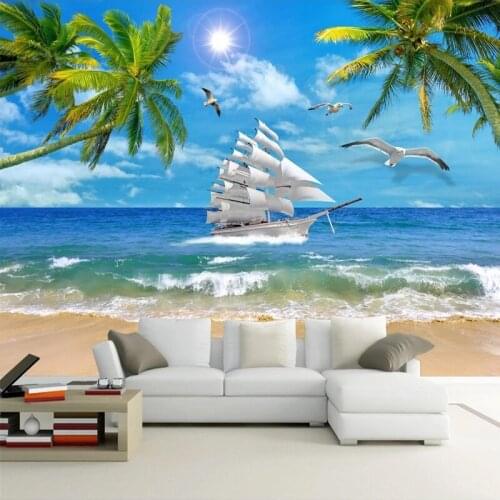 Beach Coconut Tree Sea View Custom 3D Photo Wallpaper Murals For Living Room Bedroom Wall Decoration Mural Papel De Parede 3D