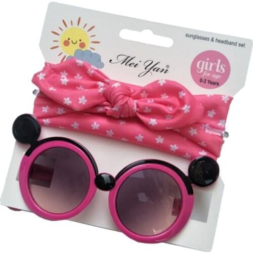 83XC 2 Pcs/Set Anti-UV Cartoon Glasses Knotted Bow Printing Headband Children Baby Sunglasses Hair Band Kit Kids Photo Props