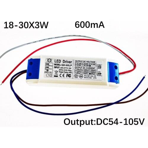 Free shipping 18-30*3W Led Driver 60W/70W/80W/90W Lamp Driver Power Supply Lighting Transformer AC85-265V Output 600mA