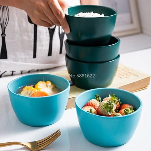 Nordic Breakfast Bowl Rice Bowl Soup Bowl Ceramic Bowl Matte Creative Household Tableware Single Bowl Good Looking Dark Green