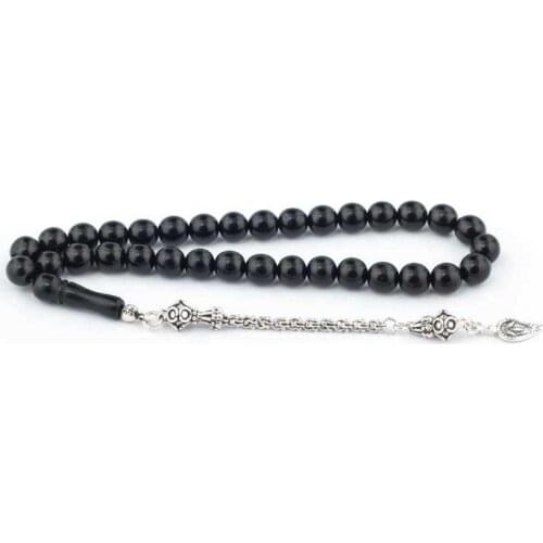 Jet Rosary (Tasbih) with Leaf Style Tassel