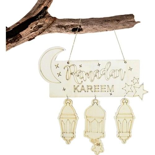Ramadan Kareem Wooden Wood Board Hanging Sign Decoration DIY Wood Craft For Home Door Hanging Islamic Festival Party Supplies