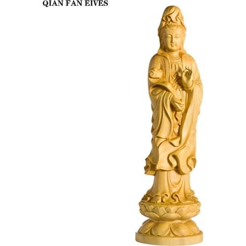 Wooden Ruyi Guanyin Handmade Statue Modern art sculpture Buddhist figure Feng Shui Guanyin Home decoration accessories 21cm