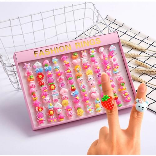 10PCS Disney Frozen Rings Childrens Cartoon Princess Candy Animal Mix Bow Shape Ring Girl Jewellery Plastic Rings Kid Toys Gift