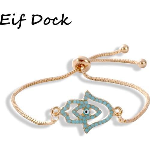 Eif Dock Drop shipping Turkish Lucky Blue Crystal Evil Eye Bracelets Handmade Gold Chains Lucky Jewelry Family Friendship Gifts
