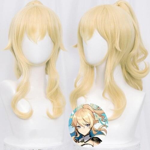 Genshin Impact Jean Cosplay Women 40cm Light Golden Wig Cosplay Anime Cosplay Wigs Heat Resistant Synthetic Wigs Halloween