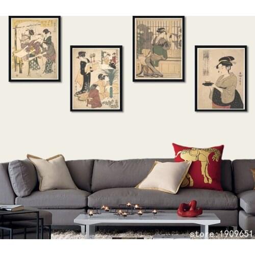 Cotton no frame Japan style kimono woman float world draw canvas printings oil painting printed on cotton art decoration picture