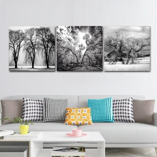 Modern Decorative Painting Retro Landscape Landscape Picture Forest Snow Scene 3 Panel Oil Painting Printing Living Room Picture